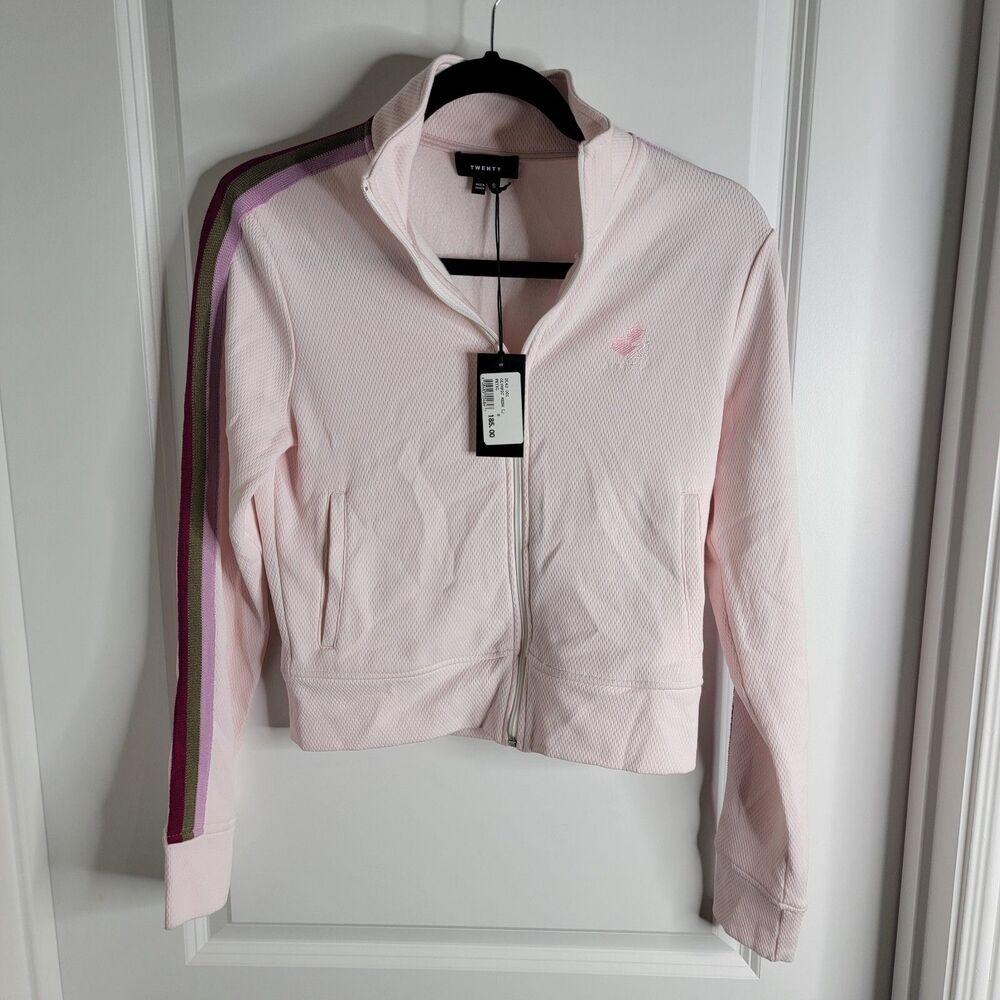Bandier Twenty X  Women's Sm Pink Stripe Olympic Mesh Long Sleeve Track Suit Top